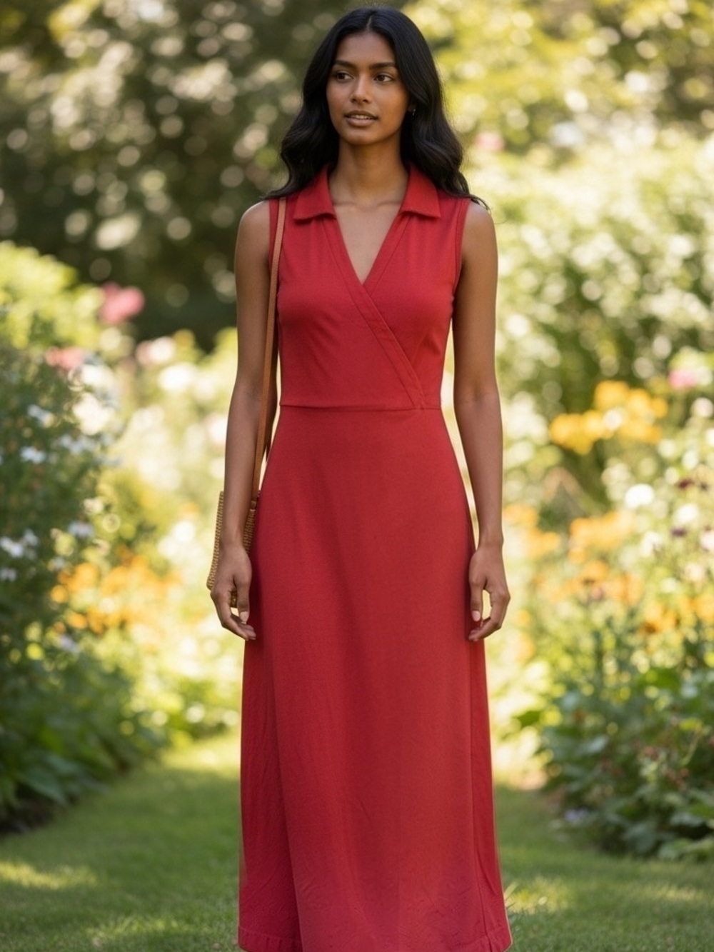 VTG THE TERRITORY AHEAD RUSSER RED COTTON SLEEVELESS COLLARED MAXI DRESS SZ L